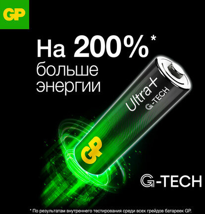 Батарейки КОМПЛЕКТ 8 шт., GP Ultra Plus G-Tech, AA (LR6), алкалиновые, пальчиковые, 15AUPA21-2CRB8