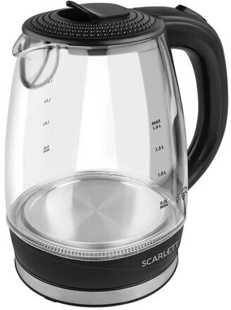 Чайник SCARLETT SC-EK27G53, 1,8 л, 2200 Вт, закрытый нагревательный элемент, стекло, черный