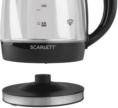 Чайник SCARLETT SC-EK27G53, 1,8 л, 2200 Вт, закрытый нагревательный элемент, стекло, черный