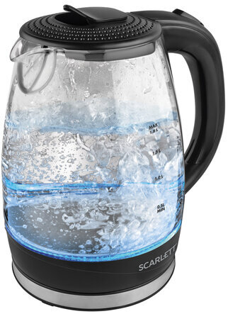 Чайник SCARLETT SC-EK27G53, 1,8 л, 2200 Вт, закрытый нагревательный элемент, стекло, черный