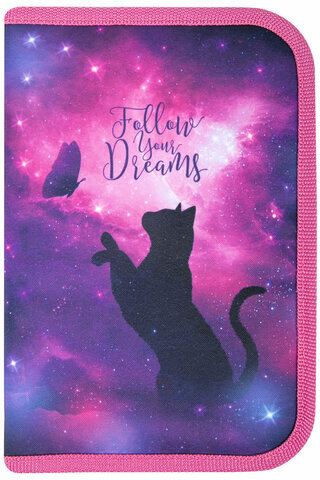 Пенал BRAUBERG, 1 отделение, 1 откидная планка, полиэстер, 21х14 см, "Space cat", 270712