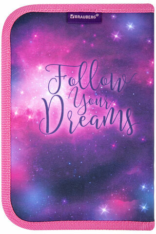 Пенал BRAUBERG, 1 отделение, 1 откидная планка, полиэстер, 21х14 см, "Space cat", 270712