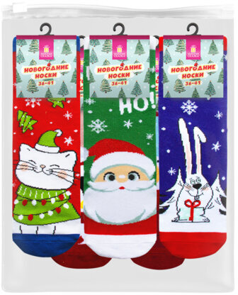 Новогодние носки НАБОР 5 пар с цветным принтом, размер 36-41, ЗОЛОТАЯ СКАЗКА, 592142