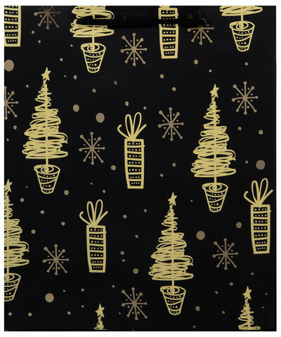 Пакет подарочный (1 штука) новогодний 26x13x32 см, ЗОЛОТАЯ СКАЗКА "Black&Gold", фольга, чёрный, 608236