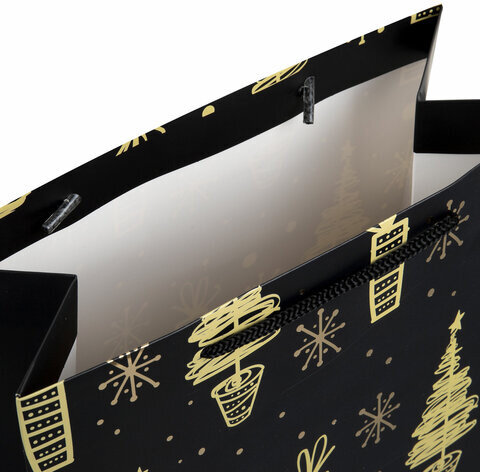Пакет подарочный (1 штука) новогодний 26x13x32 см, ЗОЛОТАЯ СКАЗКА "Black&Gold", фольга, чёрный, 608236