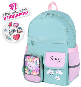 Рюкзак BRAUBERG PASTEL с термонашивками в комплекте, "Funny clouds", мятный, 40х29х14 см, 271421