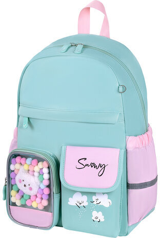 Рюкзак BRAUBERG PASTEL с термонашивками в комплекте, "Funny clouds", мятный, 40х29х14 см, 271421