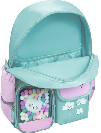 Рюкзак BRAUBERG PASTEL с термонашивками в комплекте, "Funny clouds", мятный, 40х29х14 см, 271421