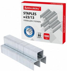 Скобы для степлера №23/13, 1000 штук, BRAUBERG, от 30 до 80 листов, 220951