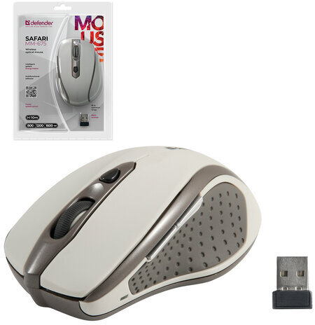 Мышь беспроводная DEFENDER Safari MM-675, 5 кнопок + 1 колесо-кнопка, оптическая, бежевая, 52677