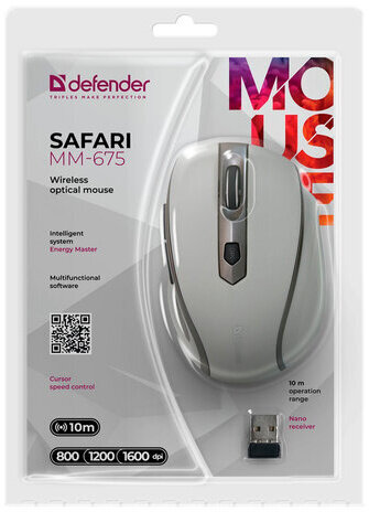 Мышь беспроводная DEFENDER Safari MM-675, 5 кнопок + 1 колесо-кнопка, оптическая, бежевая, 52677