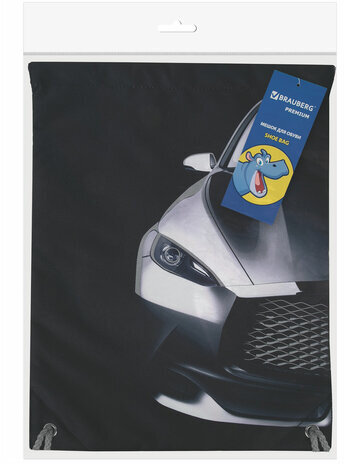 Мешок для обуви BRAUBERG PREMIUM, карман, подкладка, светоотражайка, 43х33 см, "Black car", 271623