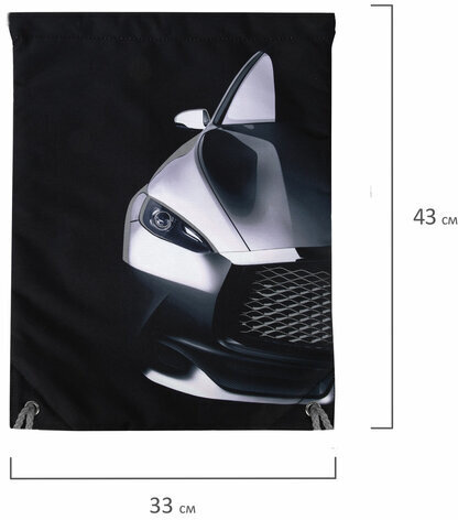 Мешок для обуви BRAUBERG PREMIUM, карман, подкладка, светоотражайка, 43х33 см, "Black car", 271623