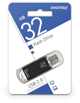Флеш-диск 32 GB, SMARTBUY V-Cut, USB 2.0, металлический корпус, черный, SB32GBVC-K