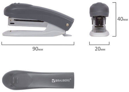 Степлер №10 BRAUBERG "Original", до 12 листов, с антистеплером, серый, 222531