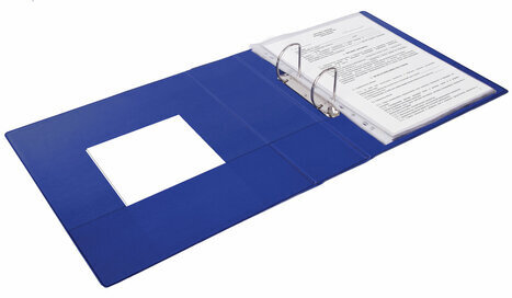 Папка на 2 кольцах BRAUBERG, картон/ПВХ, 75 мм, синяя, до 500 листов (удвоенный срок службы), 228388