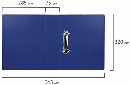 Папка на 2 кольцах BRAUBERG, картон/ПВХ, 75 мм, синяя, до 500 листов (удвоенный срок службы), 228388