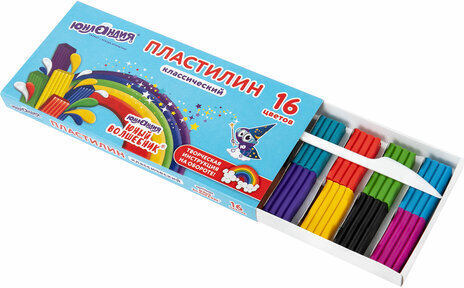 Пластилин классический ЮНЛАНДИЯ "ЮНЫЙ ВОЛШЕБНИК", 16 цветов, 240 грамм, СО СТЕКОМ, ВЫСШЕЕ КАЧЕСТВО, 106430