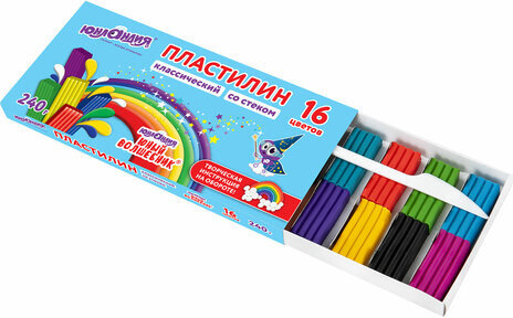 Пластилин классический ЮНЛАНДИЯ "ЮНЫЙ ВОЛШЕБНИК", 16 цветов, 240 грамм, СО СТЕКОМ, ВЫСШЕЕ КАЧЕСТВО, 106430