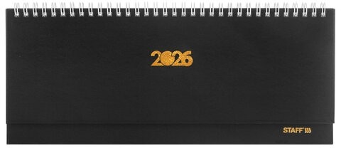 Планинг датированный 2026 300х130 мм, STAFF, гребень, обложка бумвинил, 64 л., черный, 117360