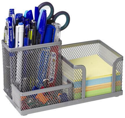 Подставка-органайзер BRAUBERG "Germanium", металлическая, 3 секции, 102*186*95 мм, серебристая, 231987