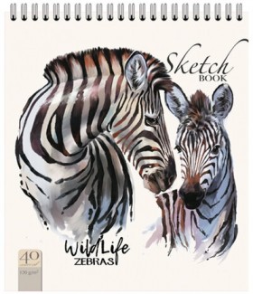 Скетчбук, белая бумага 120 г/м2, 170х195 мм, 40 л., гребень, фольга, выборочный твин лак, "Зебра", 99518