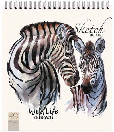 Скетчбук, белая бумага 120 г/м2, 170х195 мм, 40 л., гребень, фольга, выборочный твин лак, "Зебра", 99518