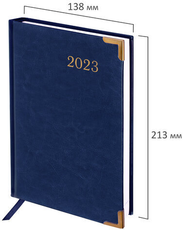 Ежедневник датированный 2023 А5 138x213 мм BRAUBERG "Senator", под кожу, синий, 114063