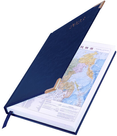 Ежедневник датированный 2023 А5 138x213 мм BRAUBERG "Senator", под кожу, синий, 114063