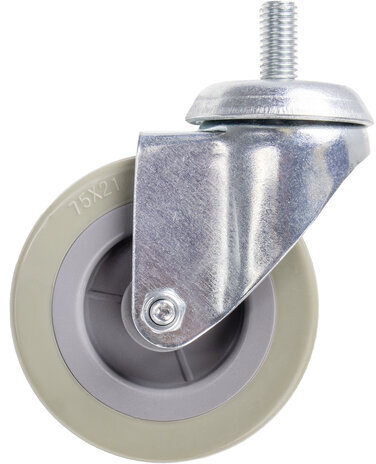 Колеса для уборочной тележки с штоком с резьбой, диаметр 75 мм, КОМПЛЕКТ 4 штуки, BRABIX, 605380