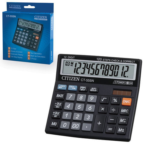 Калькулятор настольный CITIZEN CT-555N, МАЛЫЙ (130x129 мм), 12 разрядов, двойное питание