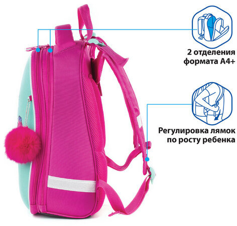 Ранец BRAUBERG PREMIUM, 2 отделения, с брелоком, для девочек, "Весенняя мята", 38х29х18 см, 227817