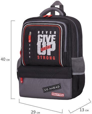 Рюкзак BRAUBERG STAR, "Stay strong", черный, 40х29х13 см, 270670