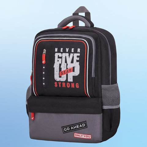 Рюкзак BRAUBERG STAR, "Stay strong", черный, 40х29х13 см, 270670