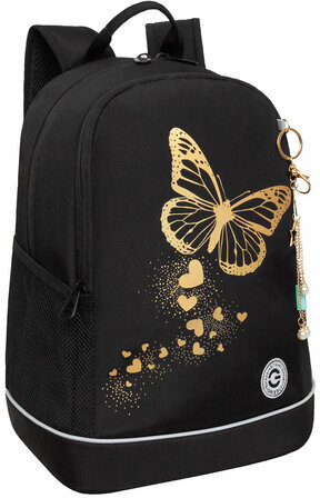 Рюкзак GRIZZLY школьный, анатомическая спинка, 2 отделения, для девочек, GOLDEN BUTTERFLY, 38х28х18 см, RG-463-5/1