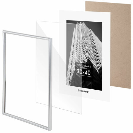 Рамка 30х40 см небьющаяся, багет 12 мм, пластик, BRAUBERG "Original", серебристая, 391232