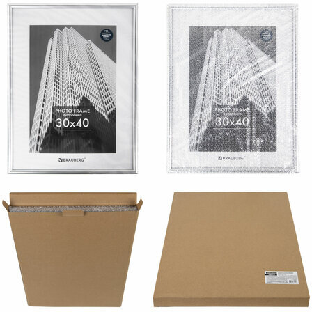 Рамка 30х40 см небьющаяся, багет 12 мм, пластик, BRAUBERG "Original", серебристая, 391232