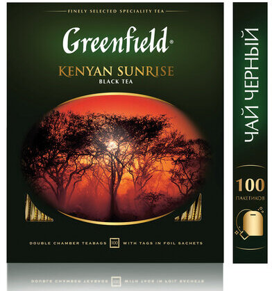 Чай GREENFIELD (Гринфилд) "Kenyan Sunrise" ("Рассвет в Кении"), черный, 100 пакетиков в конвертах по 2 г, 0600-09