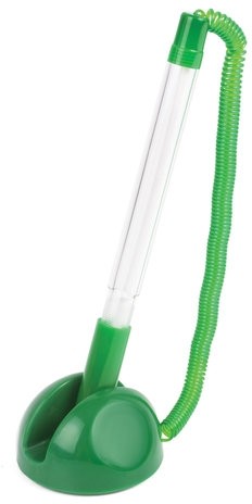 Ручка шариковая настольная BRAUBERG "Стенд-Пен", СИНЯЯ, пружинка, корпус зеленый, линия письма 0,5 мм, 141350