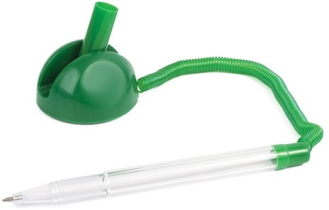 Ручка шариковая настольная BRAUBERG "Стенд-Пен", СИНЯЯ, пружинка, корпус зеленый, линия письма 0,5 мм, 141350