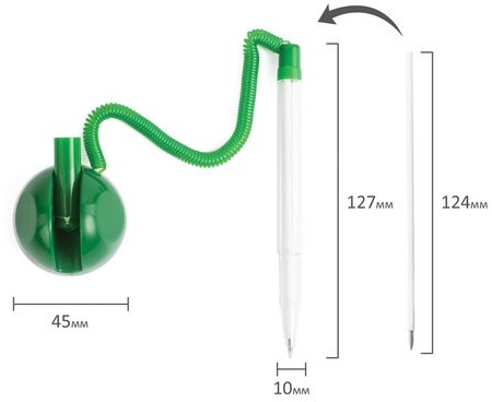 Ручка шариковая настольная BRAUBERG "Стенд-Пен", СИНЯЯ, пружинка, корпус зеленый, линия письма 0,5 мм, 141350