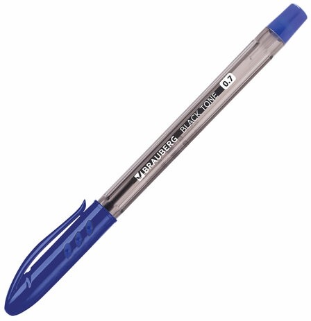 Ручка шариковая масляная BRAUBERG "Black Tone", СИНЯЯ, корпус тонированный, узел 0,7 мм, линия письма 0,35 мм, 142951