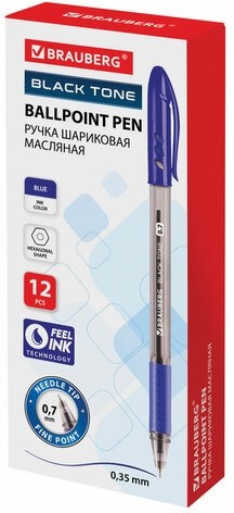 Ручка шариковая масляная BRAUBERG "Black Tone", СИНЯЯ, корпус тонированный, узел 0,7 мм, линия письма 0,35 мм, 142951