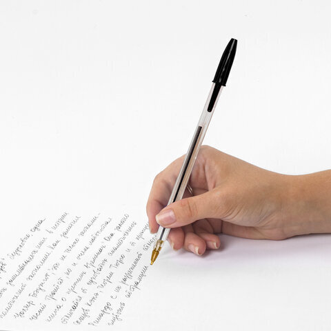 Ручка шариковая STAFF "Basic BP-01", письмо 750 метров, ЧЕРНАЯ, длина корпуса 14 см, узел 1 мм, 143737