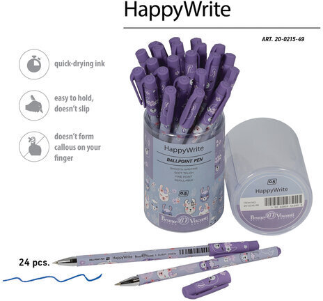 Ручка шариковая BRUNO VISCONTI HappyWrite, СИНЯЯ, "Цирк.Ламы", узел 0,5 мм, линия письма 0,3 мм, 20-0215/49
