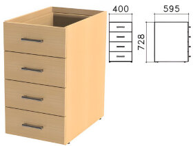 Тумба (каркас БЕЗ КРЫШКИ) приставная &quot;Монолит&quot;, 400х595х728 мм, 4 ящика, бук бавария, ТМ06.1