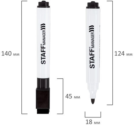 Маркер стираемый для белой доски на магните со стирателем, ЧЕРНЫЙ, STAFF "Manager" WBM-002, 3 мм, 152002