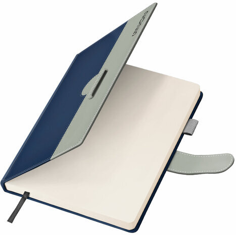 Ежедневник датированный 2025, А5, 138х213 мм, BRAUBERG "Esthetic", под кожу, держатель для ручки, застежка, синий/серый, 115927