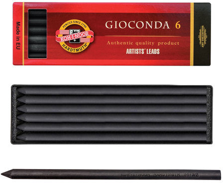 Уголь искусственный для рисования KOH-I-NOOR, набор 6 шт., "Gioconda", средней мягкости, заточенный, пластиковая коробка, 8673002005PK