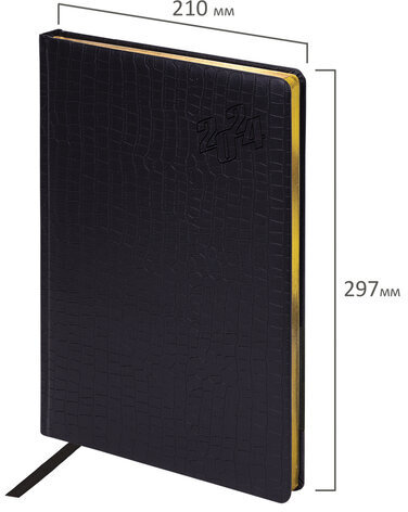 Ежедневник датированный 2024 БОЛЬШОЙ ФОРМАТ 210х297 мм А4, BRAUBERG "Comodo", под кожу, черный, 114774